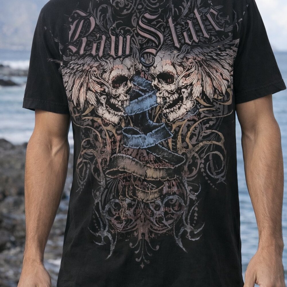Men's Raw State Graphic Skull Tee L